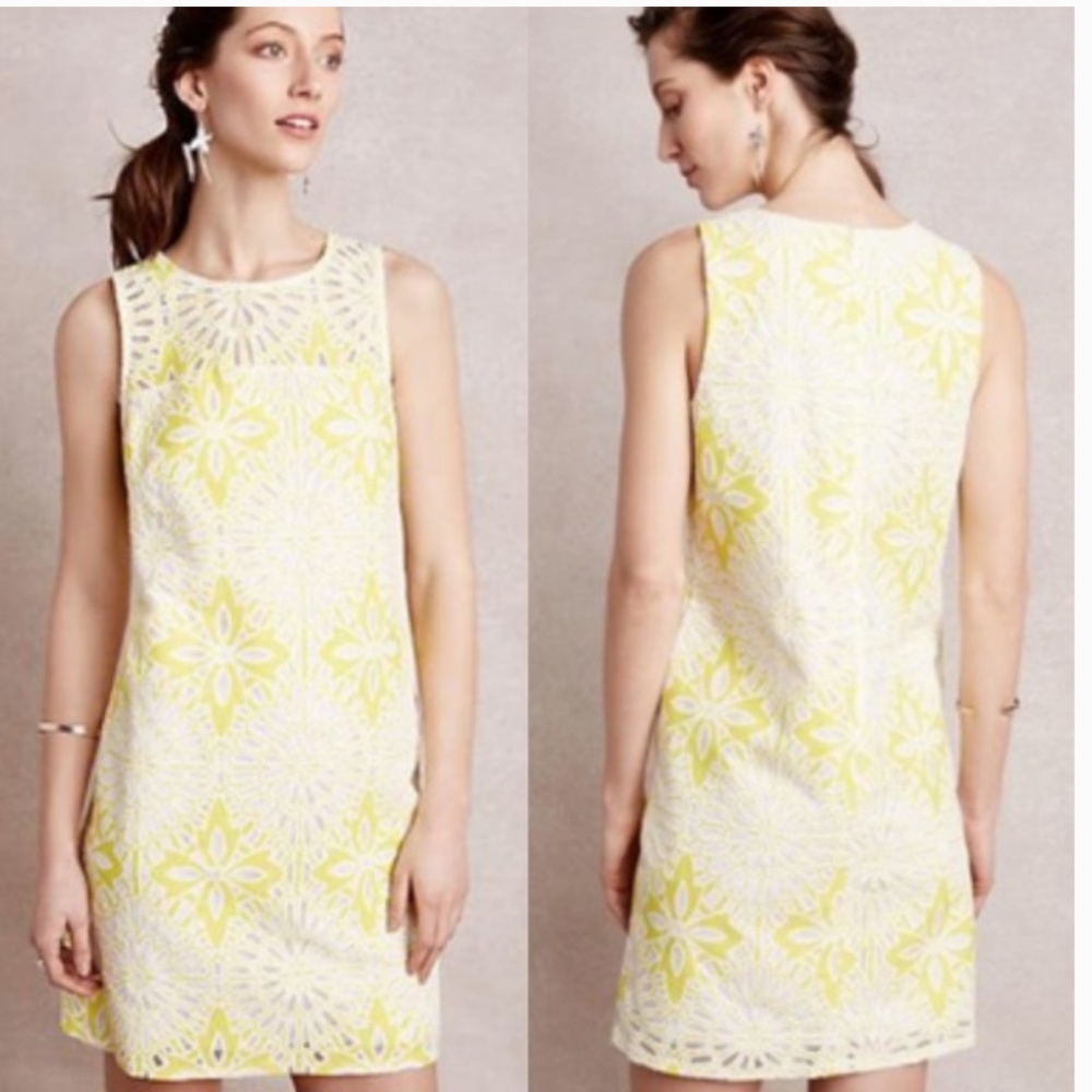 Anthropologie Weston Lemon Lace Shift Dress